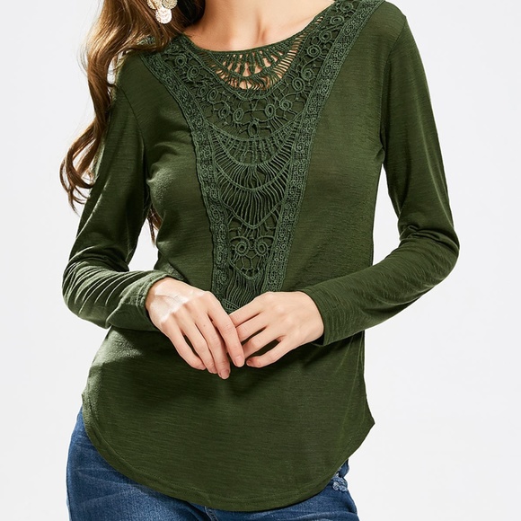 Tops - Forest Green Boho Embroidered Long Sleeve Tunic